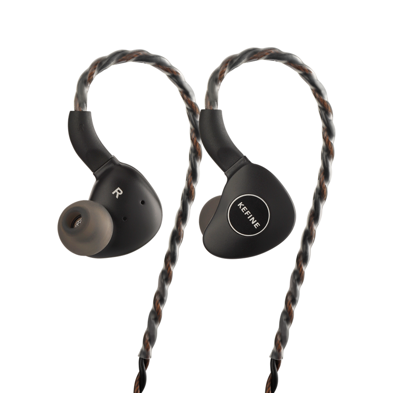 Matte black aluminum faceplate of Kefine Klanar planar in-ear monitor earphone