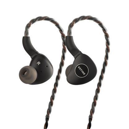 Matte black aluminum faceplate of Kefine Klanar planar in-ear monitor earphone