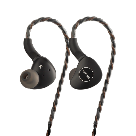 Matte black aluminum faceplate of Kefine Klanar planar in-ear monitor earphone